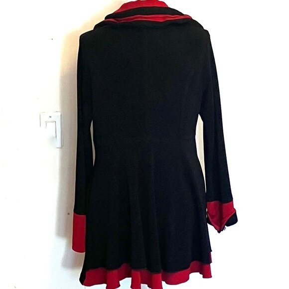 RED/BLACK Long Jacket with Layered, Stand-up Collar, Size Medium, IC Connie K - Picture 3 of 3